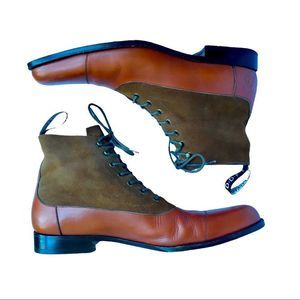 John Fluevog mens brown leather suede Balmoral block heel ankle boots size 11